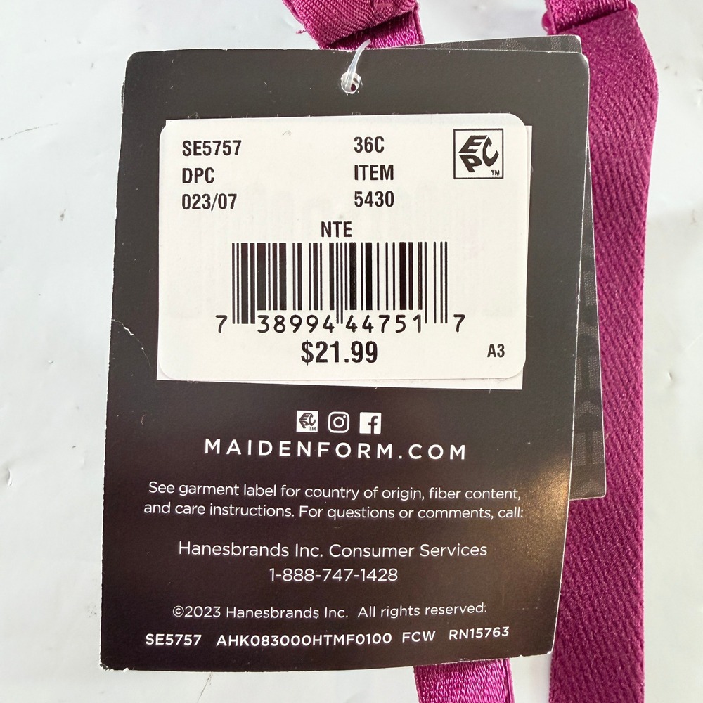 Maidenform SE5757 2 Pack Push-Up Underwire Bras Black Purple 36C NWT - Picture 5 of 6